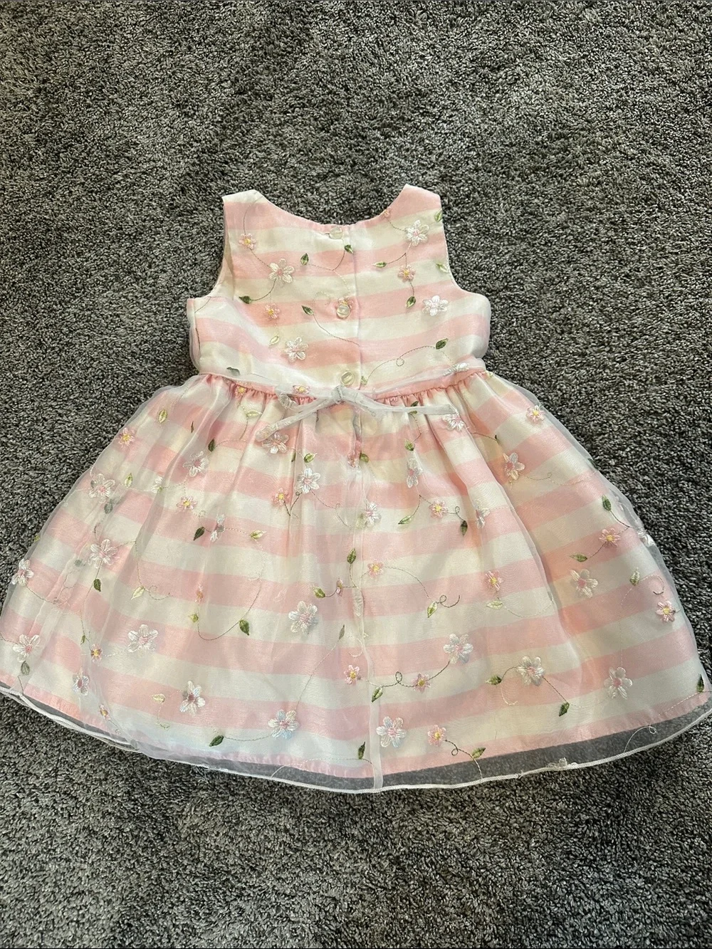 Pink and White Striped Floral Bow Dress